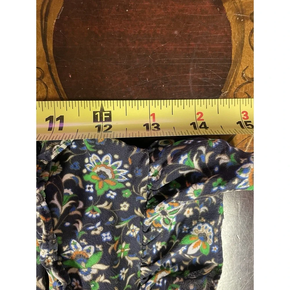 Tory Burch Silk Navy Floral Flutter Cap Sleeve Top Prairie Peasant Preppy Y2K 0